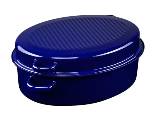 RIESS oche rostiera, rostiera, ovale con coperchio, Ø 38 cm, altezza: 17 cm, blu cobalto