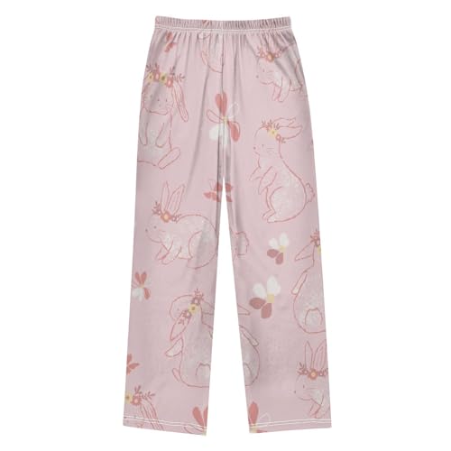 Pink Bunny Boys Pants Boys Athletic Pants Long Pant for Boywith Pockets Wide-Leg Size 6-14Y2