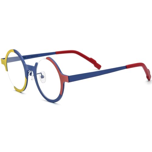 Image of FONEX Colorful Pure Titanium Glasses Frame Women Retro Round Eyeglasses