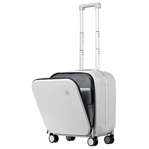 Carry On Luggage, 18” Suitcase with Front Laptop Pocket, Travel Luggage Aluminum Frame PC Hardside with Spinner Wheels & TSA Lock and Cover (Not for Underseat) - Smoke White Carry On Luggage, 18” Suitcase with Front Laptop Pocket, Travel Luggage Aluminum Frame PC Hardside with Spinner Wheels & TSA Lock and Cover (Not for Underseat) - Smoke White