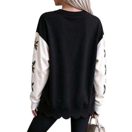 Womens Christmas Sweatshirt Snowman Graphic Scalloped Hem Crewneck Pullover | Winter Trends for Women 2026, Christmas, Snowman, Cotton, Cozy, Family, School, Weekend, Everyday, Travel, Casual, Work - image 3