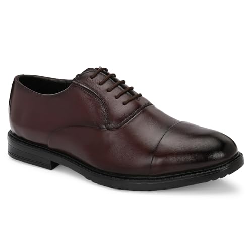 Image of Men's Premium Leather Oxford Lace-Up Formal Shoes | Stylish Cap Toe Design, Soft Cushioned Insole, Rubber Outsole | Perfect for Business, Office Dress, Party & Wedding Footwear