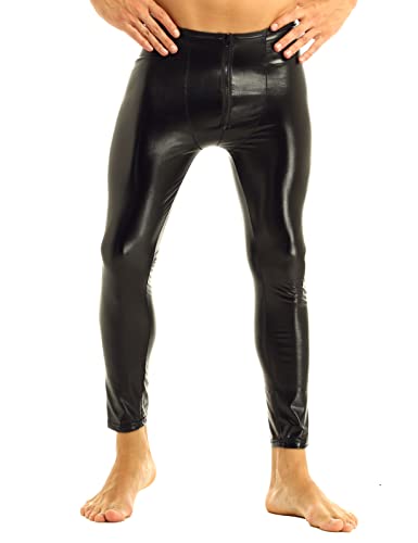 Men's PVC Leather Tights Legging Pants Nightclub Zipper Bulge Pouch Slim Fit Stretchy Trousers4