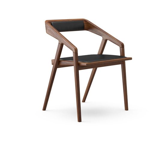 Image of Furniture Solid Wooden Modern Dining Chair with Arms, Upholstered Cushioned Seat, Walnut Finish seat Color Off (Black)