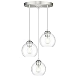 Emak Brushed Nickel Pendant Light, 3-Light Pendant Lights Kitchen Island with Clear Glass Shade, Cluster Globe Hanging Light Fixture for Kitchen, Bedroom, Bathroom, Dining Room, PL119-BN-CL