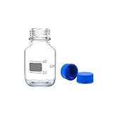 QOAEZK 50ml Reagent Media Bottle, Graduated Glass Round Media Storage Bottle with blue GL32 Screw Cap, Wide Mouth Lab Reagent Bottle, Clear,Pack of 1
