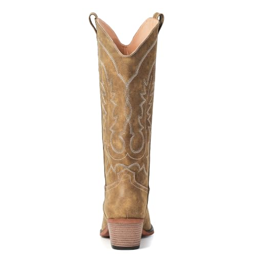 Image of Women's Pointed Toe Mid Calf Cowboy Boots - Cowgirl Boots with Chunky Heel