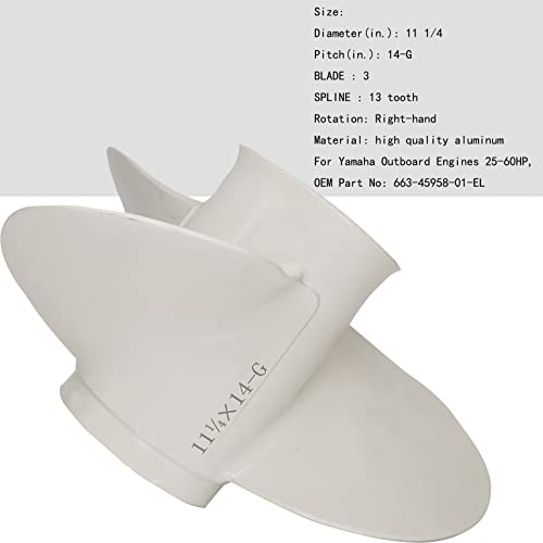 Image of 11 1 /4x14-G Boat Propeller for Yamaha - for Yamaha Outboard Engines T25 30hp 40hp 50hp 55HP 60hp Replace 663-45958-01-EL,13 Spline Tooth - Aluminum Outboard Propeller