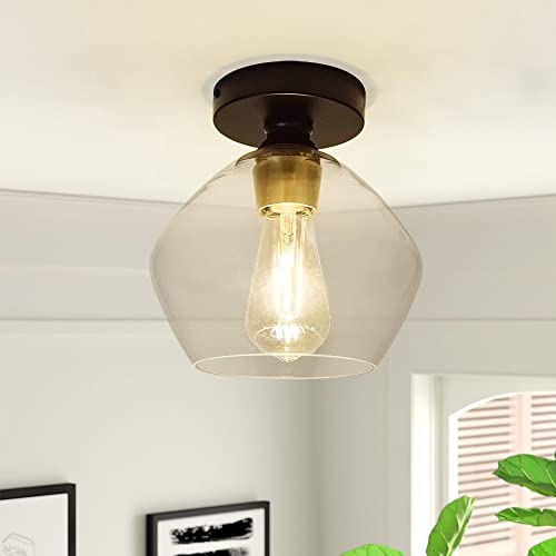 DLLT Industrial Semi Flush Mount Light, Vintage Close to Ceiling Light, Farmhouse Glass Ceiling Light Fixture for Hallway, Entryway, Dining Room, Bedroom, Cafe, Bar - Thumbnail 7