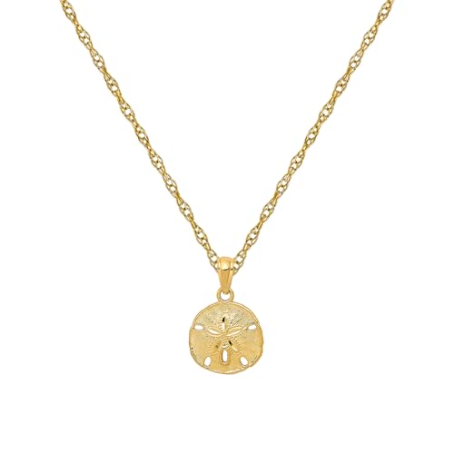 Auriga Fine Jewelry 10K Yellow Gold Polished and Textured Sand Dollar Pendant with .5mm Carded Cable Rope Chain Necklace 20