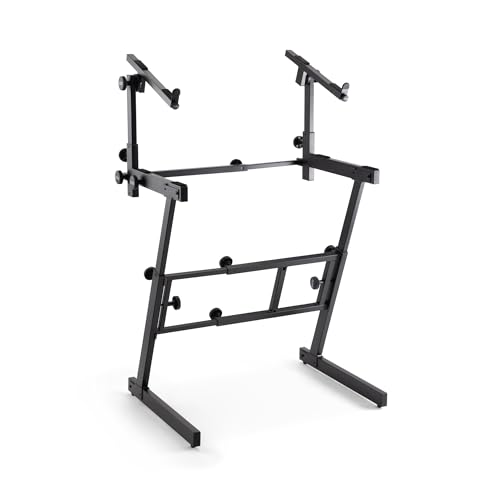 OnStage KS7365EJ Folding-Z Keyboard Stand w/ Second Tier (Heavy-Duty, Ergonomic, Digital Pianos, Synthesizers, Organs, Up to 400LBs, Double Keyboard Rig, Portable, Z-Style Frame, Black)