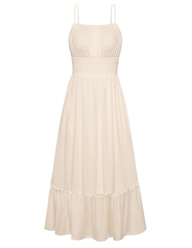 Image of GRACE KARIN Women's Summer Maxi Dress 2026,Smocked Ruched Bust Sundress with Adjustable Straps & Pockets-Beach Vacation Dress