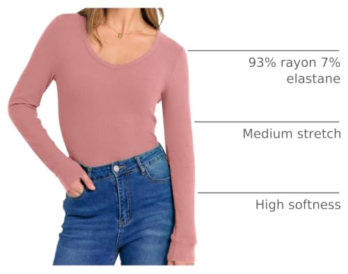 Image of ANRABESS Long Sleeve V Neck Shirts for Women | Soft Comfy Ribbed Knit Fitted Tshirts, Casual Going Out Tops, 2026 Trendy Basic, Fall Winter Underscrub Layering Clothes