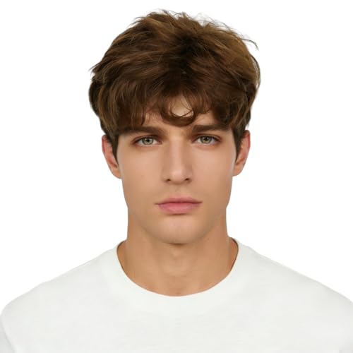 Image of Creamily Short Brown Wigs For Men Short Hair Layered Curly Synthetic Costume Halloween wigs for male
