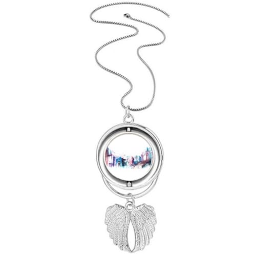 Collier ailes d'ange et gratte-ciel aquarelle, le bijou symbole de liberté
