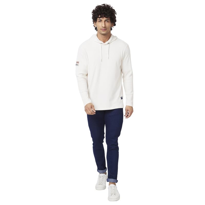 Image of Spykar Men's Slim Fit Hooded Full Sleeve Solid Casual T-Shirt