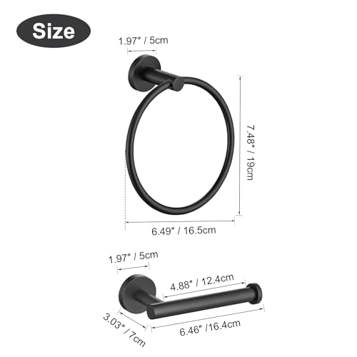 Turs Matte Black Toilet Paper Holder Towel Ring Bathroom Hardware Set 2 Pieces Hand Towel Holder Wall Mount Stainless Steel thumb #6