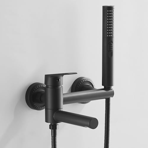 Ensemble de pommeau de douche mural et robinet mélangeur de bain noir double mode