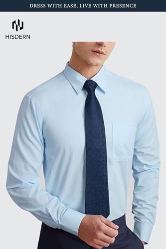 Image of HISDERN Mens Dress Shirt with Tie Pocket Square Set Classic Button Down Shirt Matching Tie Long Sleeve Shirts