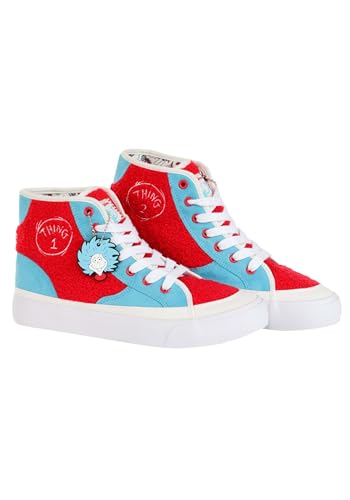 Dr. Seuss Thing 1/2 High Top Sneakers for Adults with Embroidered Logos and Removable Charms
