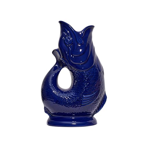 The Original Gluggle Jug - Cobalt Blue Glug Jug in XL 28cm 1.4L - Gug Glug Fish Shaped Jug - Decorative Glugging Water Cocktail Wine & Gin Pitcher Decanter or Vase - Hand Made in Britain