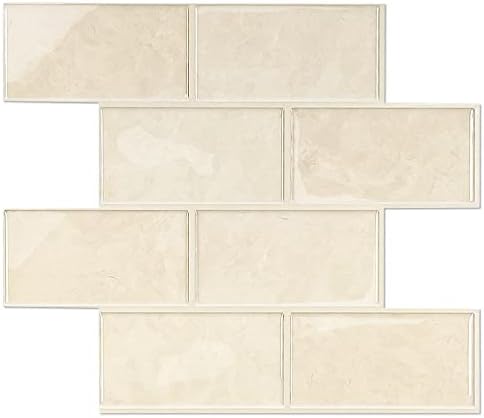 STICKGOO 10-Sheet Backsplash Peel and Stick Subway Tile, Self Adhesive Vinyl Wall Tiles, Stick on Backsplash for Kitchen and Bathroom(Thicker Design, Beige Marble)