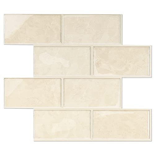 Stickgoo 10-Sheet Backsplash Peel And Stick Subway Tile, Self Adhesive Vinyl Wall Tiles, Stick On Backsplash For Kitchen And Bathroom(Thicker Design, Beige Marble) #TOP8