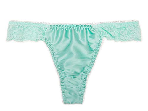 3 Pack Women's Lace 100% Pure Silk G String Thongs Fine Satin Fabric Slim Panties (White And Black And Pink, M) #TOP5