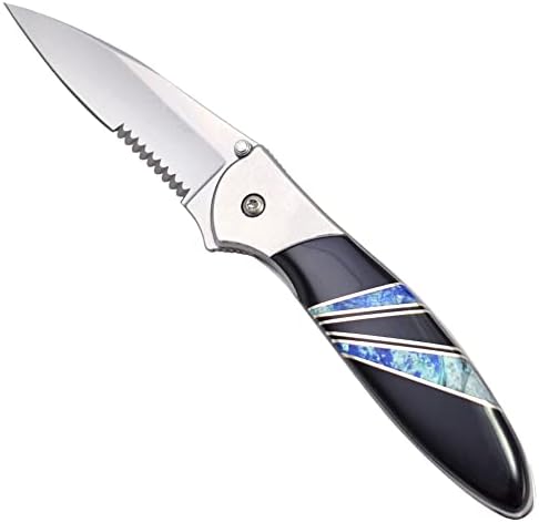 Kershaw Leek Folding Pocket Knife with Artisan-Crafted Jet and Azurite Stone Handle, Made in the USA