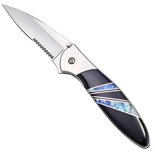 Kershaw Leek Folding Pocket Knife With Artisan-Crafted Jet And Azurite Stone Handle, Made In The Usa #TOP2