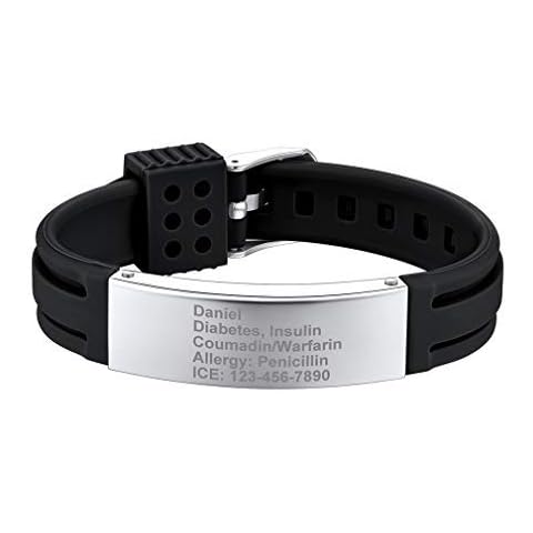 Supcare Pulsera Personalizada de Goma Negra con Placa de Acero Inoxidable Cover