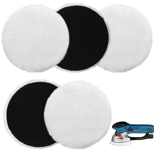 Hoypeyfiy 5 Stück 150mm Polierpads Lammwolle Polierscheiben Ersatz für Bosch Exzenterschleifer Geeignet für Polier und Reinigungswerkzeuge für Kraftfahrzeuge
