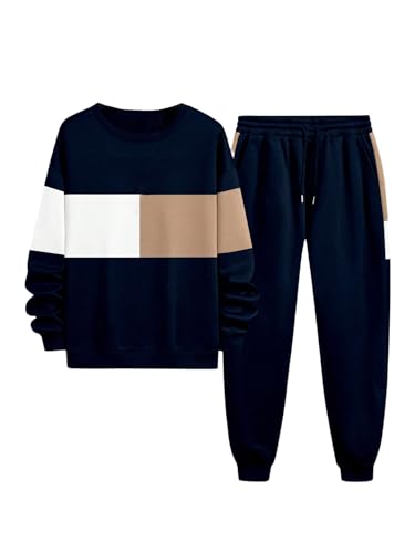 OYOANGLE Men's Sweatsuits Color Block Long Sleeve Sweatshirt and Jogger Pants Gym Workout Tracksuits