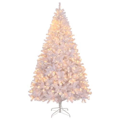 Outopee 6ft White Artificial Christmas Tree, Xmas Tree with DIY 100 Warm Lights, 800 PVC Branch Tips & Foldable Metal Stand, Xmas Holiday Party Decoration for Home Office Shop