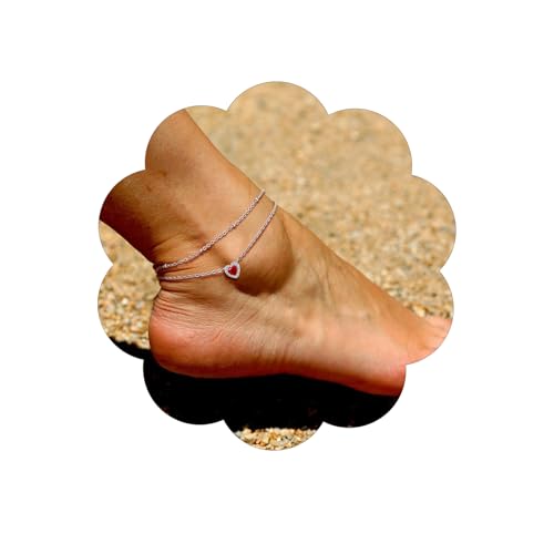 FindChic Bling Heart Birthstone Anklets Layered Beaded Ankle Bracelets for Women Gold/Black/Silver 12 Month Gem Colors Foot Chain Summer Jewelry for Girls, with Gift Box Silver 01. Jan.-Crea