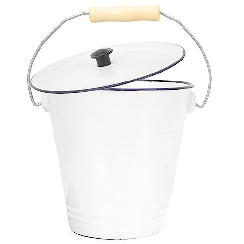 Recipiente esmaltado para bebidas con tapa, cubo esmaltado grande para restos de comida y almacenamiento de grasa de tocino, cubo de madera resistente para perros blanco