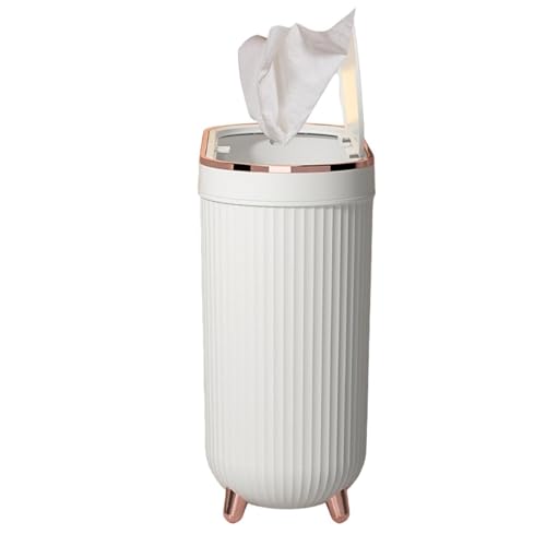 Cubo de basura con tapa abatible para baños estrechos, contenedor pequeño de limpieza fácil