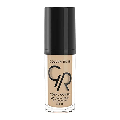 Golden Rose Total Cover 2In1 Foundation & Concealer - Creamy, Lightweight, Oil-Free, All Day Long - Super Antioxidant Vitamin E, Spf 15 (05) #TOP20