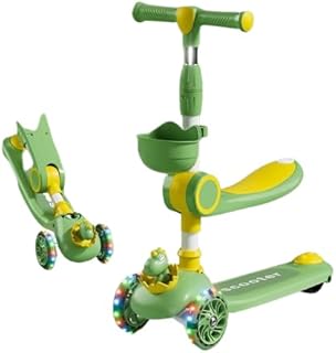 Sky Over Foldable 3 in 1 Scooter for Kids, 3 Wheel Kick Scooter, Adjustable Height Handlebars and Removable Seat with Push Handle, Anti-Slip Deck, Flashing Wheel Lights, for Unisex./l,