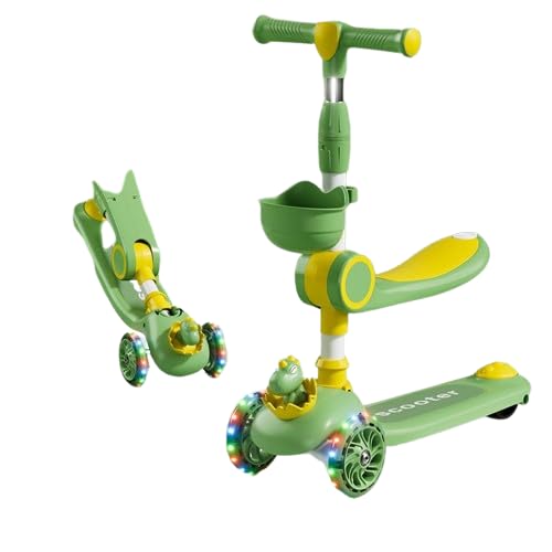 Sky Over Foldable 3 in 1 Scooter for Kids, 3 Wheel Kick Scooter, Adjustable Height Handlebars and Removable Seat with Push Handle, Anti-Slip Deck, Flashing Wheel Lights, for Unisex./l,