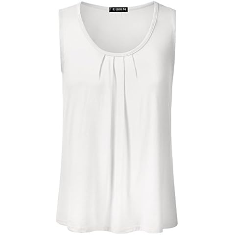 EIMIN Women's Pleated Scoop Neck Sleeveless Stretch Basic Soft Tank Top Ivory L Cover