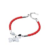 Pulsera de Cuerda Trenzada, Pulseras Hechas a Mano, Brazalete de Plata esterlina, Pulsera de Cuerda roja con Pulsera de Plateado S925 Costeo de Arco de Arco Ajustable Joya de para Mujeres