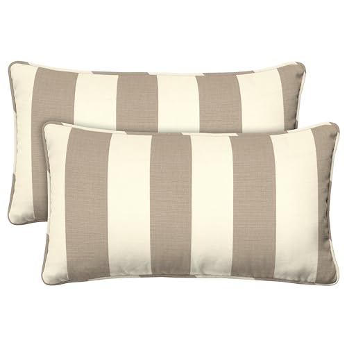 Honeycomb Outdoor Lumbar Pillows 2-Pack, Cabana Stripe Tan
