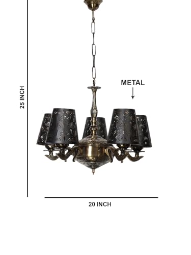 Image of Devansh 05 Lights Metal Etched Shade with Antique Golden Chandelier -Z