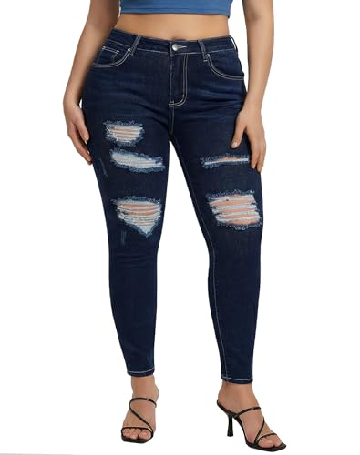 Image of roswear Women's Essentials Ripped Mid Rise Destroyed Skinny Jeans