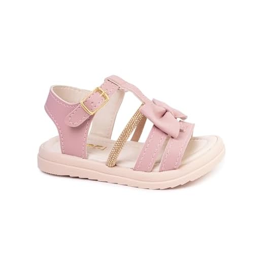 Sandália Infantil Menina, Papete com Tiras e Laço, Sola Leve, Macia e Confortável, Rosa, Nude, Rosê, 20 ao 34 (8081-rose-31)