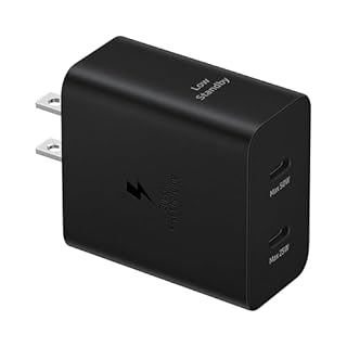 SAMSUNG 50W Duo Power Adapter Wall Charger, 2 Ports, Cable Included, Super Fast Charging 2.0 for Galaxy Phones, Tablets, USB Type C Devices, Low Standby Power Consumption, EP-T5020XBEGUS, Black