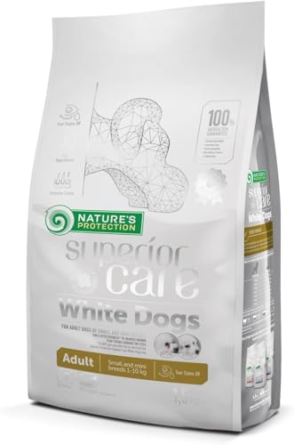 Nature's Protection Superior Care White Dogs Cibo Secco Ipoallergenico per Cani Adulti di Taglia Piccola, Agnello e Riso, Riduce le Macchie di Lacrime, 1.5 kg.