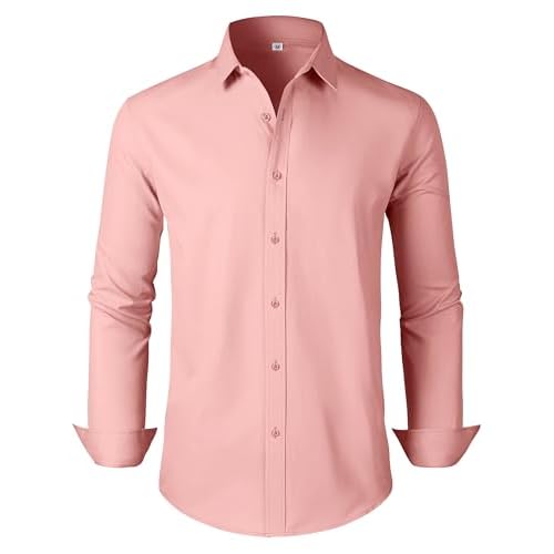 Men's Dress Shirts Regular Fit Solid Long Sleeve Formal Shirt Business Casual Button Down Shirts Small 00097_light Coral
