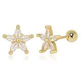 Meissa Aretes Florales Hechos a Mano con Cierre de Tornillo, Hipoalergénicos con Cierre de Seguridad Plata para Oídos Sensibles, Oro